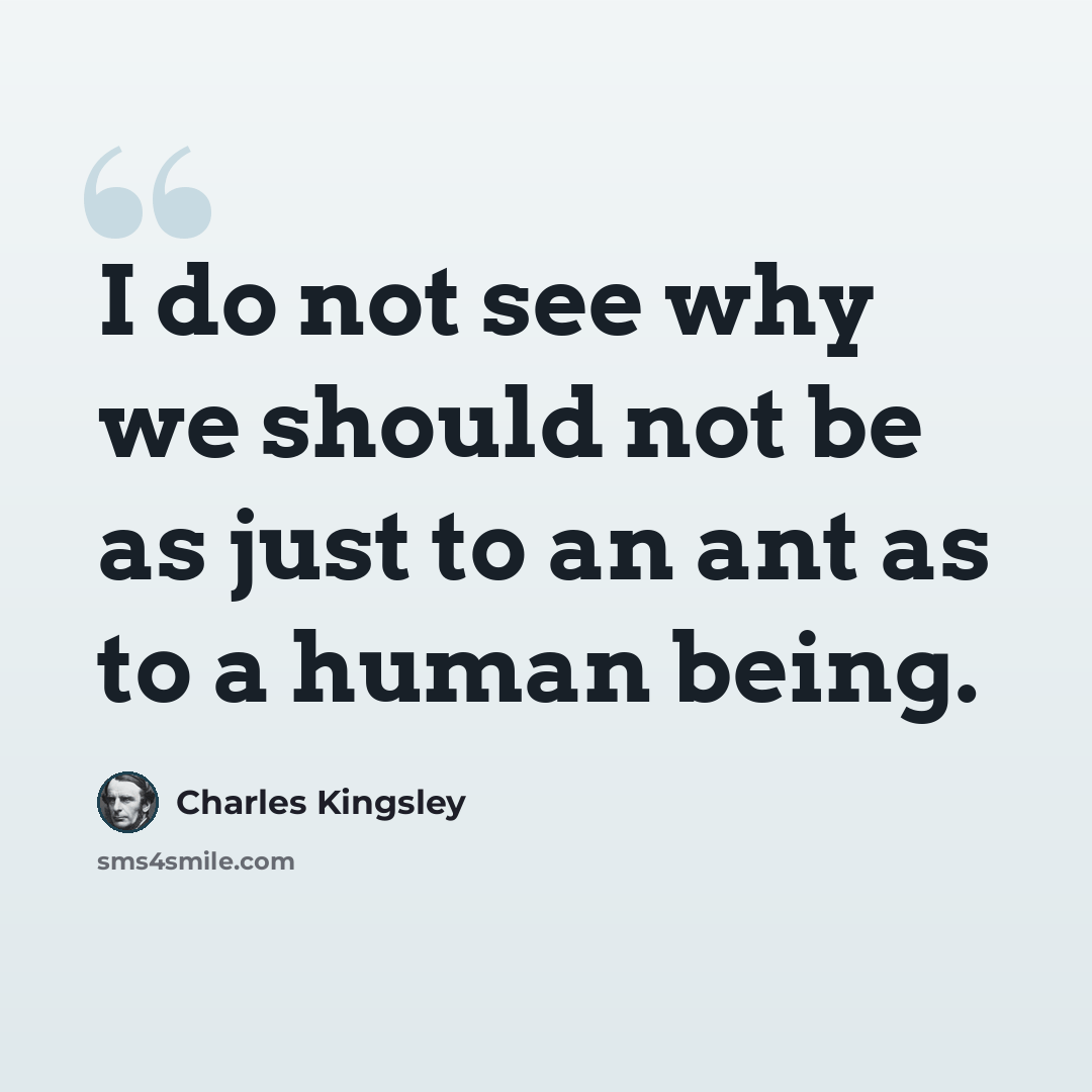 “I do not see why we should not be as just to an ant as to a human being.” quote by Charles Kingsley