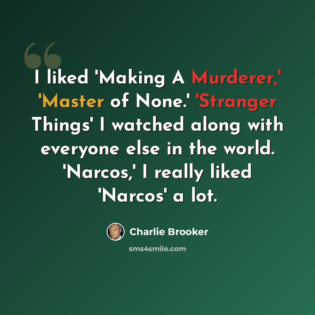 “I liked 'Making A Murderer,' 'Master of None.' 'Stranger Things' I watched along with everyone else in the world. 'Narcos,' I really liked 'Narcos' a lot.” quote by Charlie Brooker