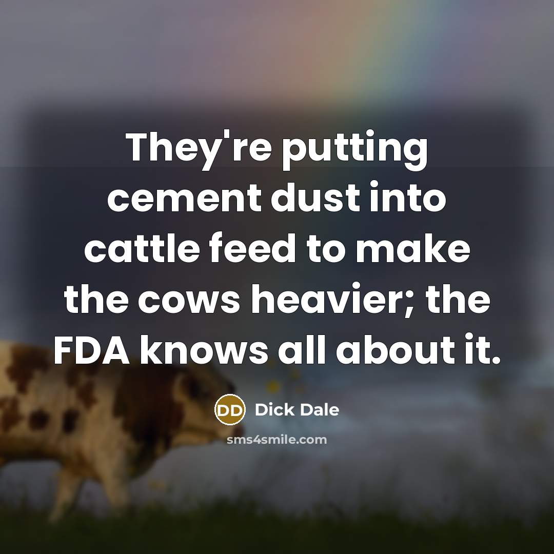 “They're putting cement dust into cattle feed to make the cows heavier; the FDA knows all about it.” quote by Dick Dale