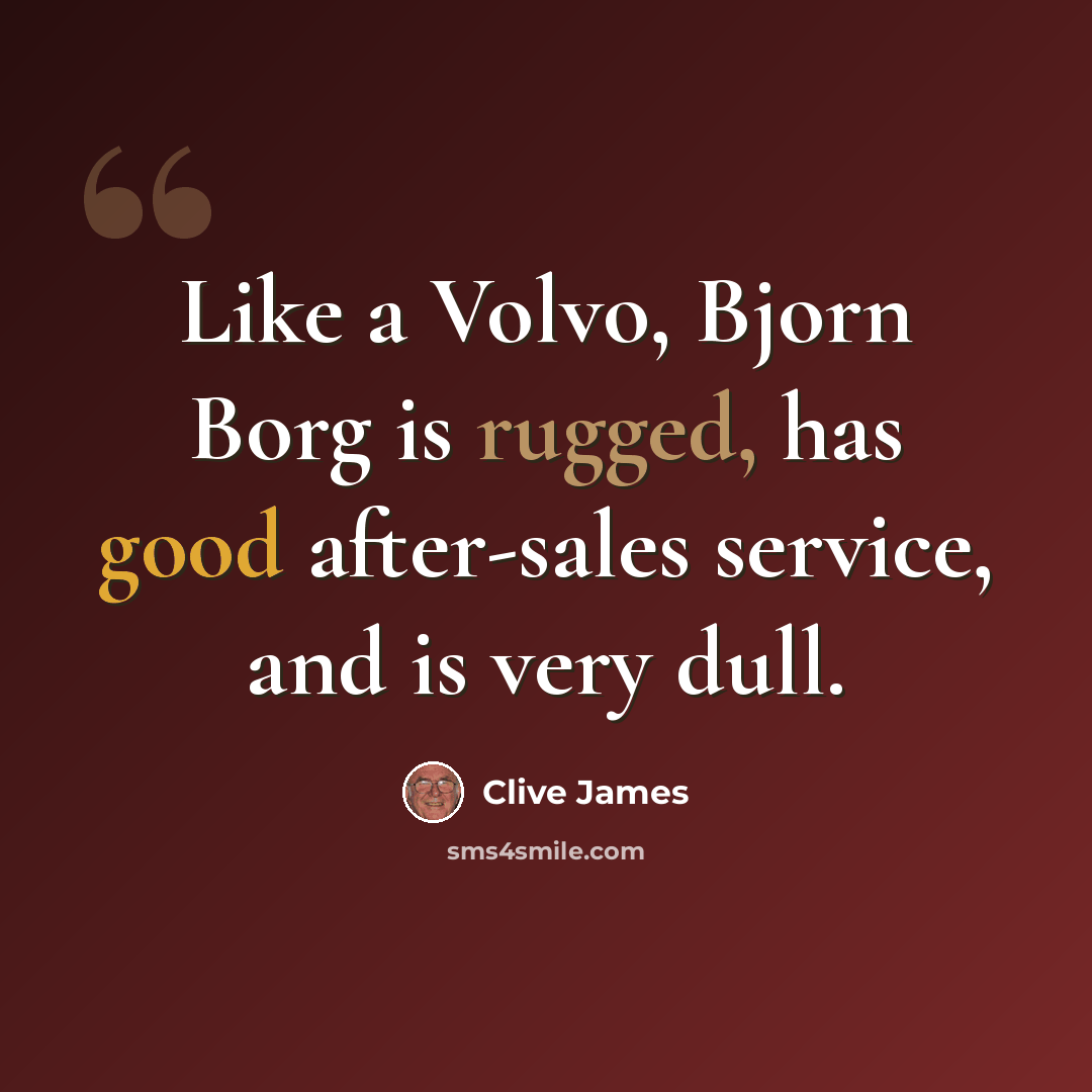 “Like a Volvo, Bjorn Borg is rugged, has good after-sales service, and is very dull.” quote by Clive James