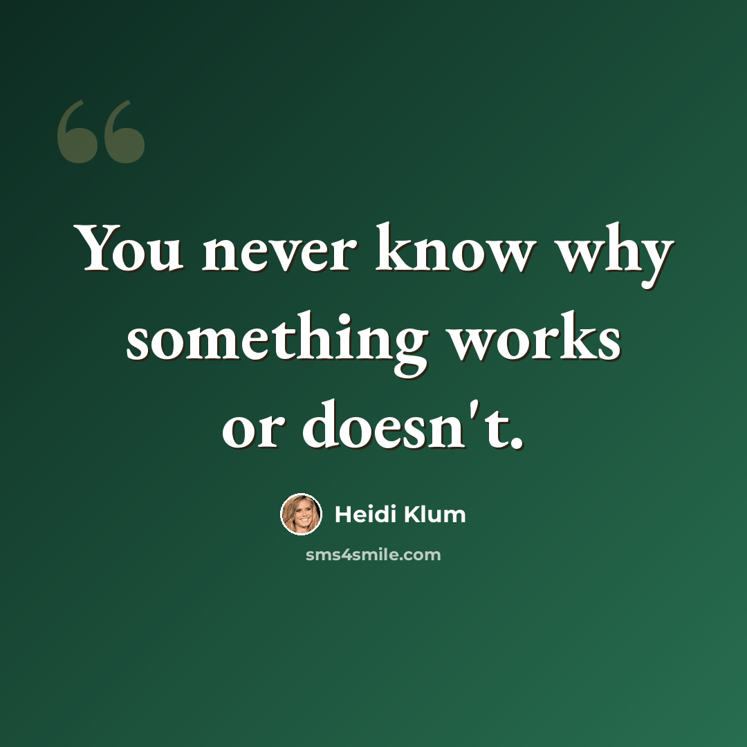 “You never know why something works or doesn't.” quote by Heidi Klum