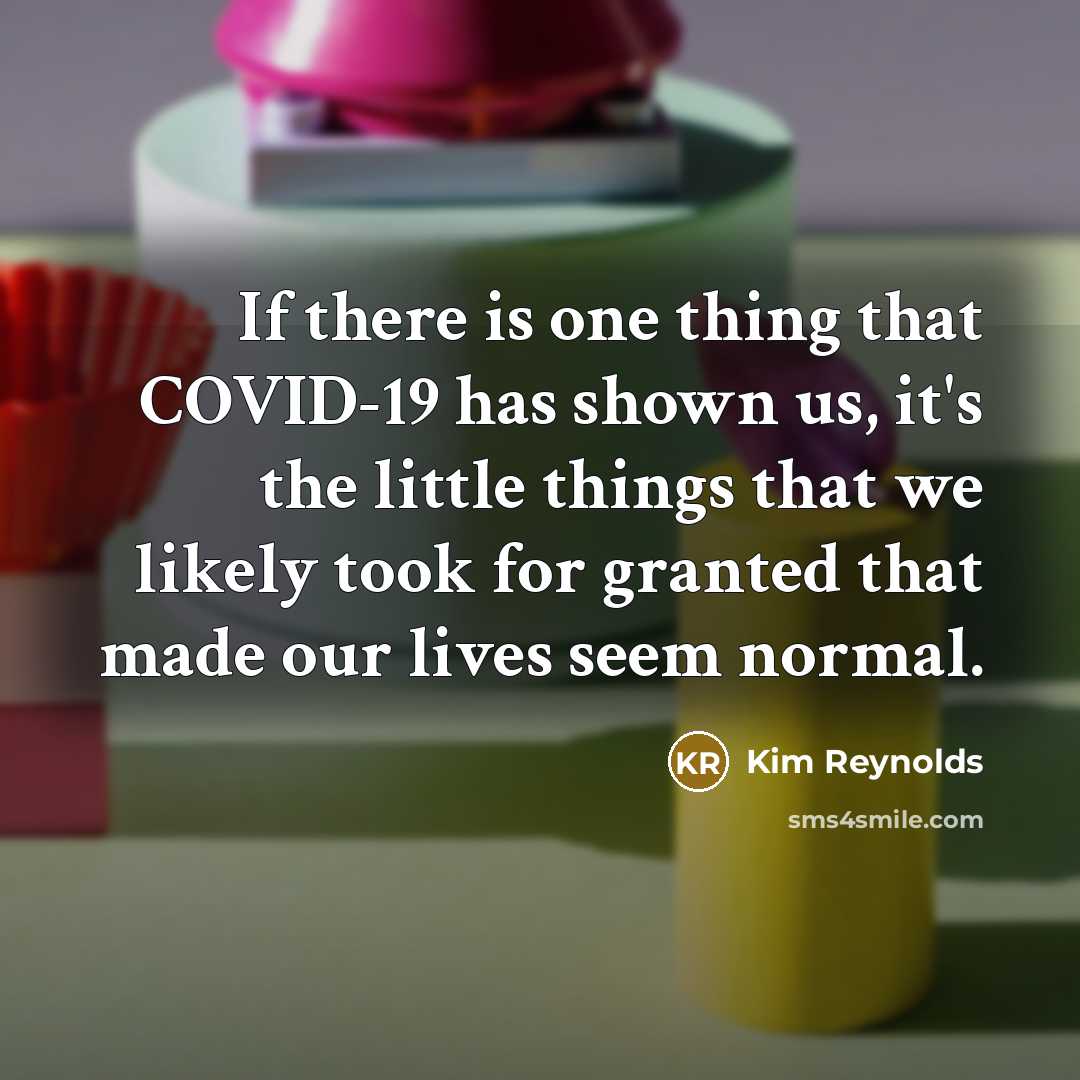 “If there is one thing that COVID-19 has shown us, it's the little things that we likely took for granted that made our lives seem normal.” quote by Kim Reynolds
