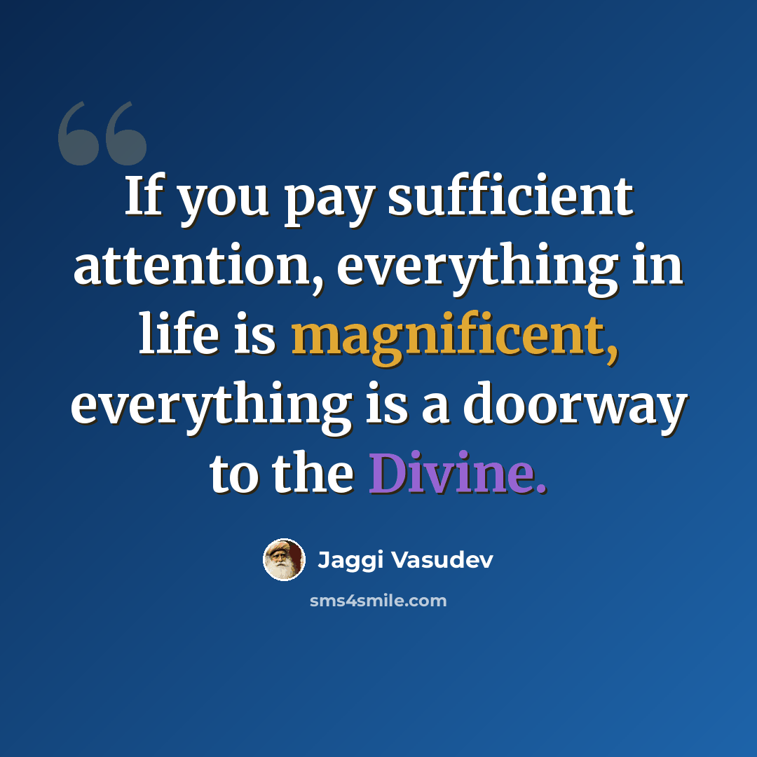 “If you pay sufficient attention, everything in life is magnificent, everything is a doorway to the Divine.” quote by Jaggi Vasudev