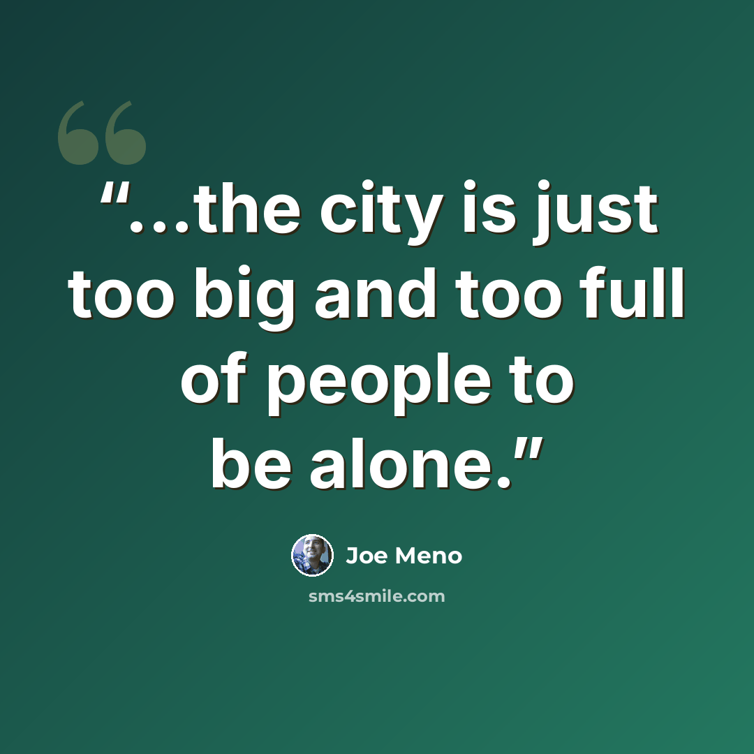 “...the city is just too big and too full of people to be alone.” quote by Joe Meno