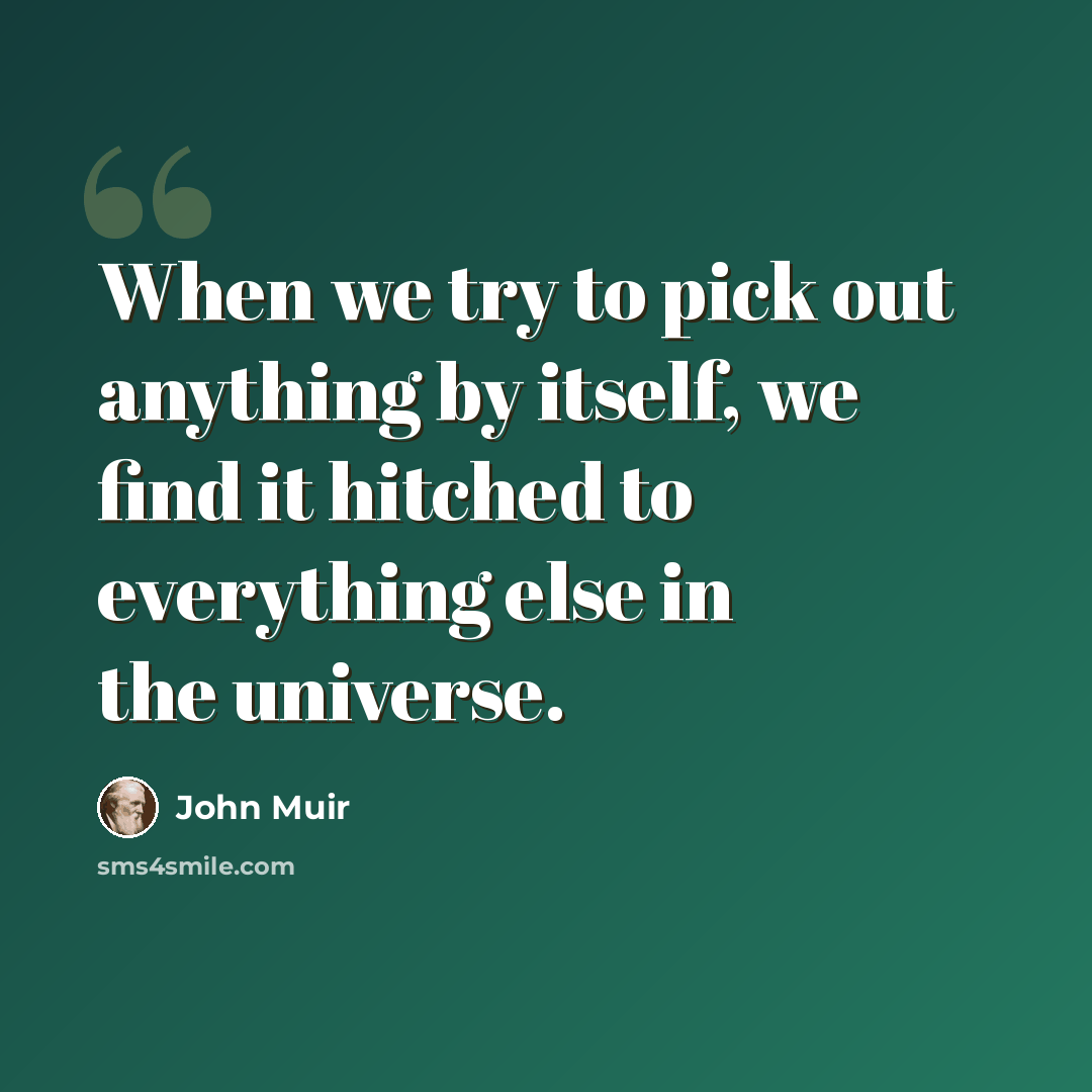 “When we try to pick out anything by itself, we find it hitched to everything else in the universe.” quote by John Muir
