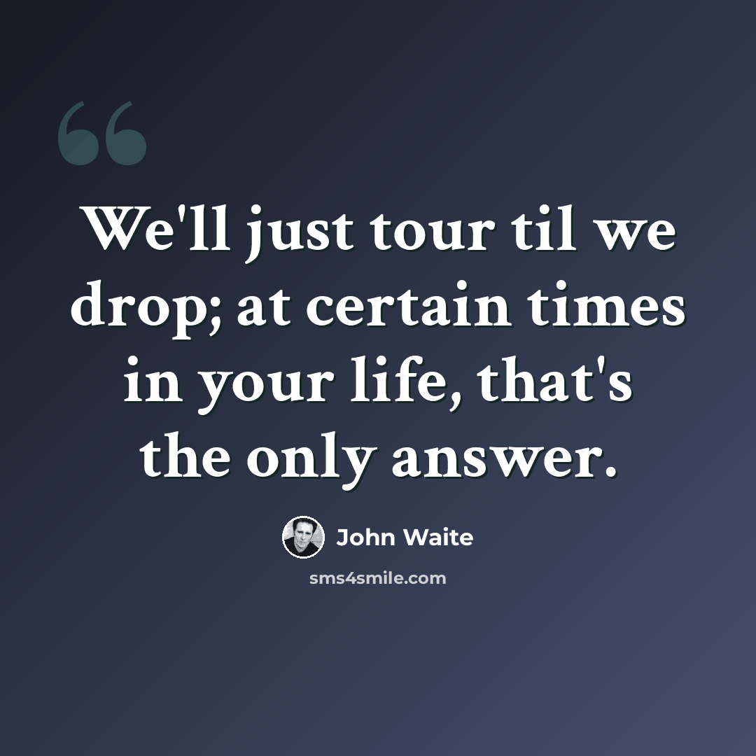 “We'll just tour til we drop; at certain times in your life, that's the only answer.” quote by John Waite