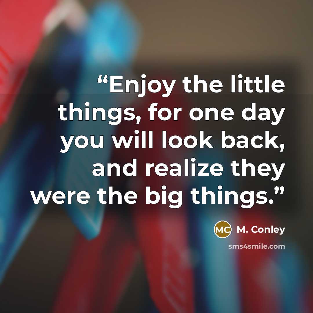 “Enjoy the little things, for one day you will look back, and realize they were the big things.” quote by M. Conley