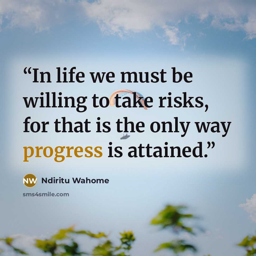 “In life we must be willing to take risks, for that is the only way progress is attained.” quote by Ndiritu Wahome