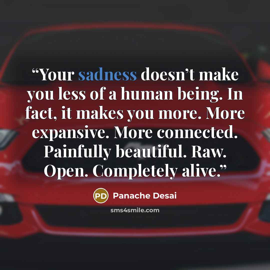“Your sadness doesn’t make you less of a human being. In fact, it makes you more. More expansive. More connected. Painfully beautiful. Raw. Open. Completely alive.” quote by Panache Desai