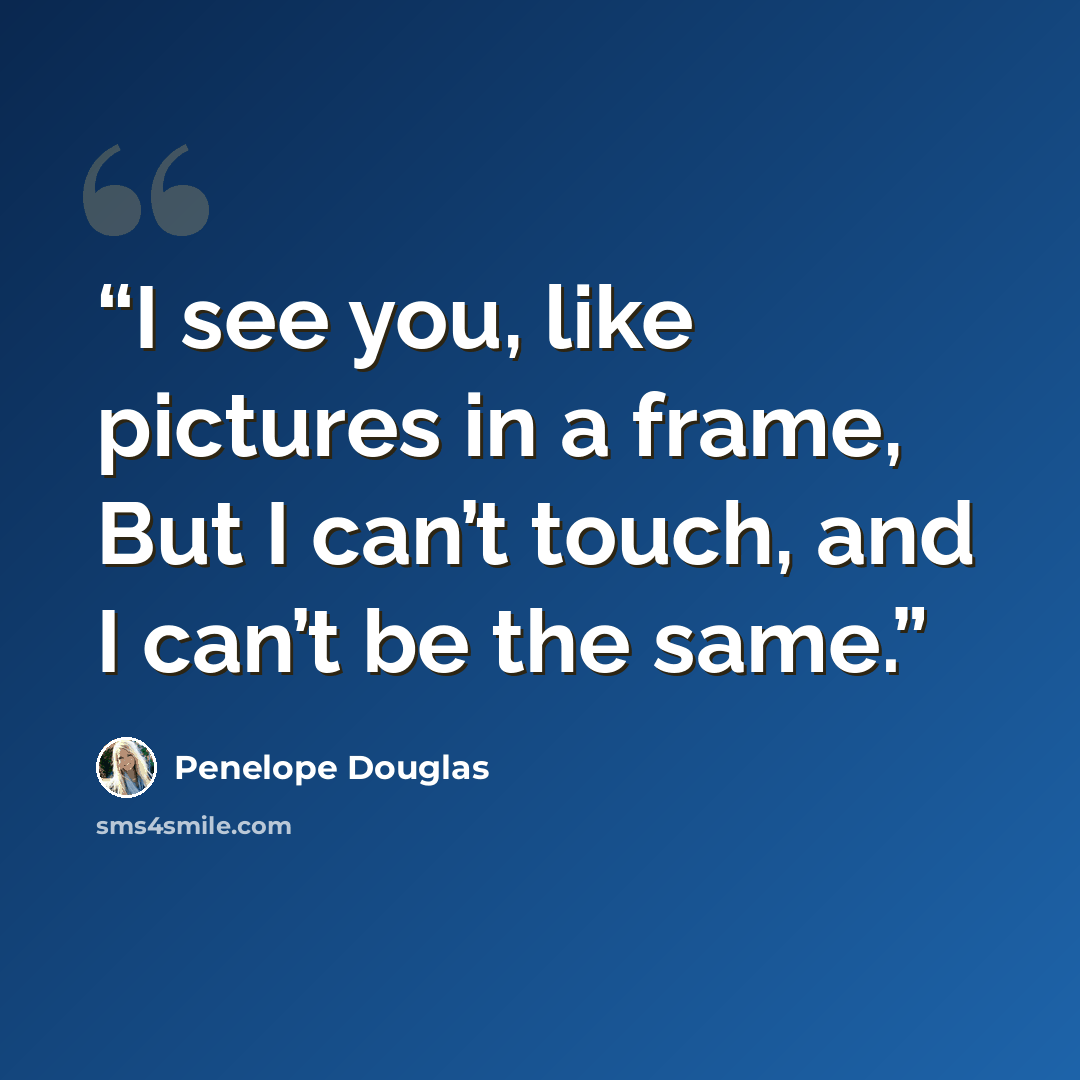 “I see you, like pictures in a frame, But I can’t touch, and I can’t be the same.” quote by Penelope Douglas