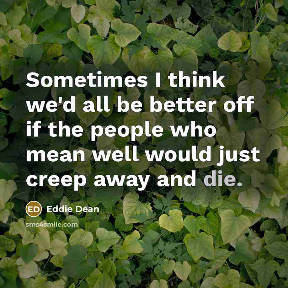 “Sometimes I think we'd all be better off if the people who mean well would just creep away and die.” quote by Eddie Dean