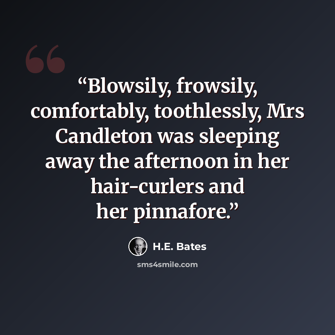 “Blowsily, frowsily, comfortably, toothlessly, Mrs Candleton was sleeping away the afternoon in her hair-curlers and her pinnafore.” quote by H.E. Bates