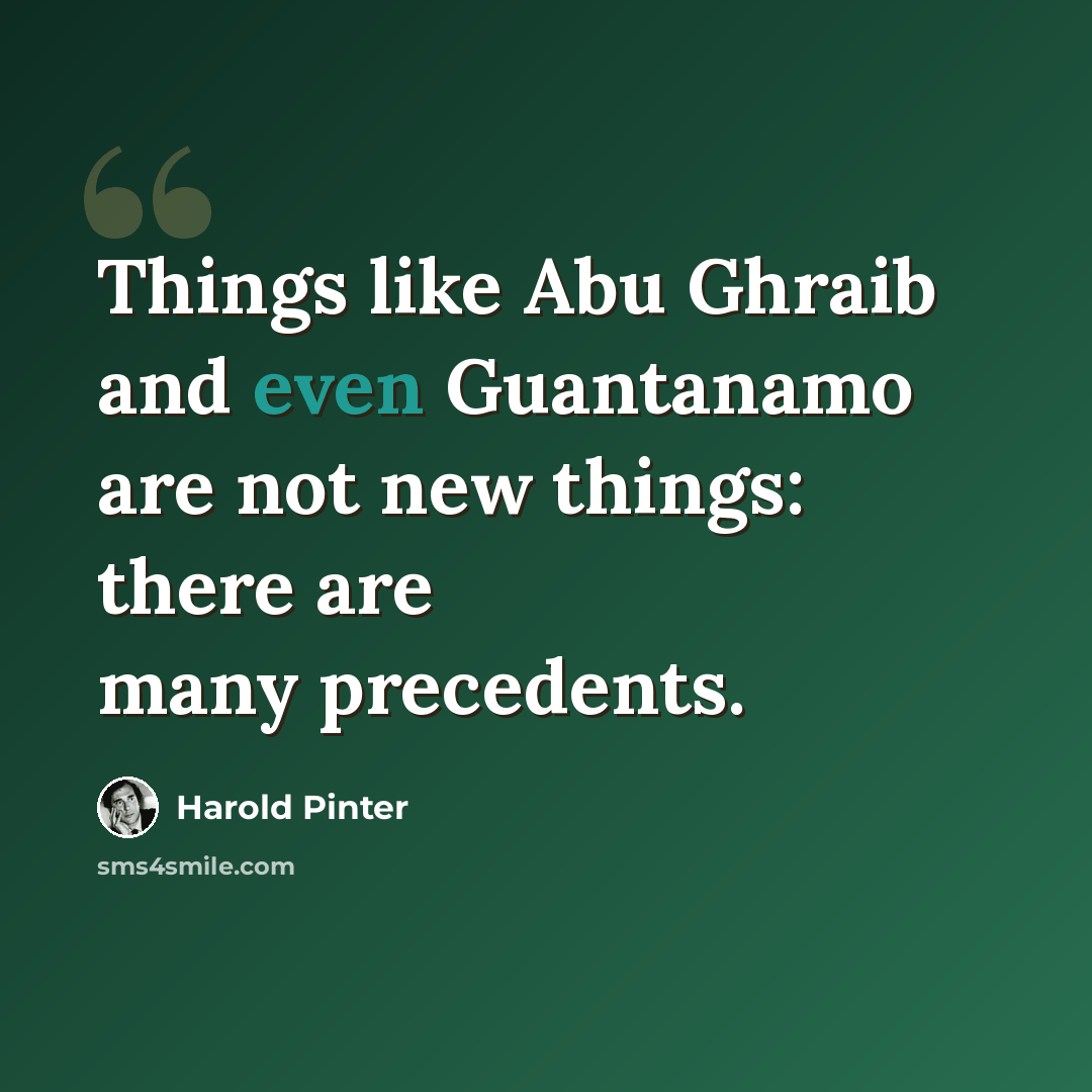 “Things like Abu Ghraib and even Guantanamo are not new things: there are many precedents.” quote by Harold Pinter
