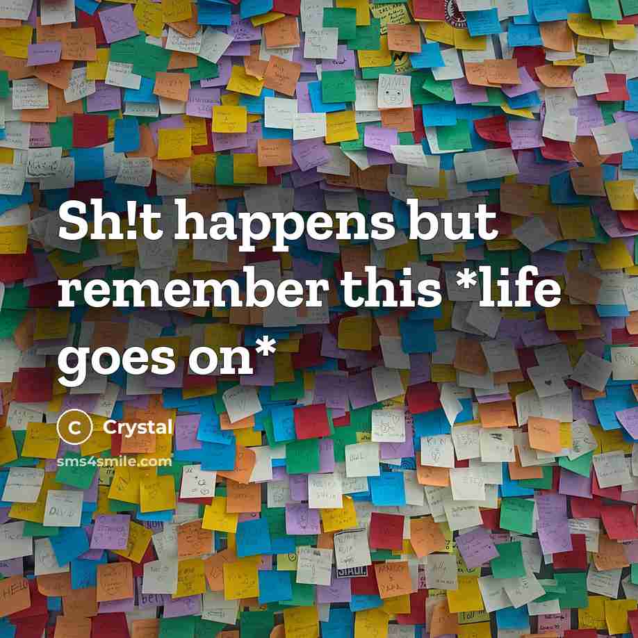 “Sh!t happens but remember this *life goes on*” quote by Crystal