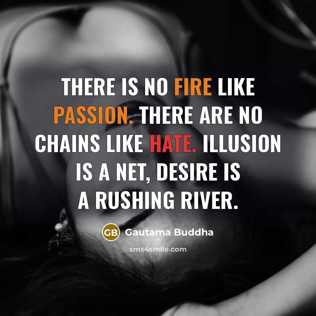 “There is no fire like passion. There are no chains like hate. Illusion is a net, Desire is a rushing river.” quote by Gautama Buddha