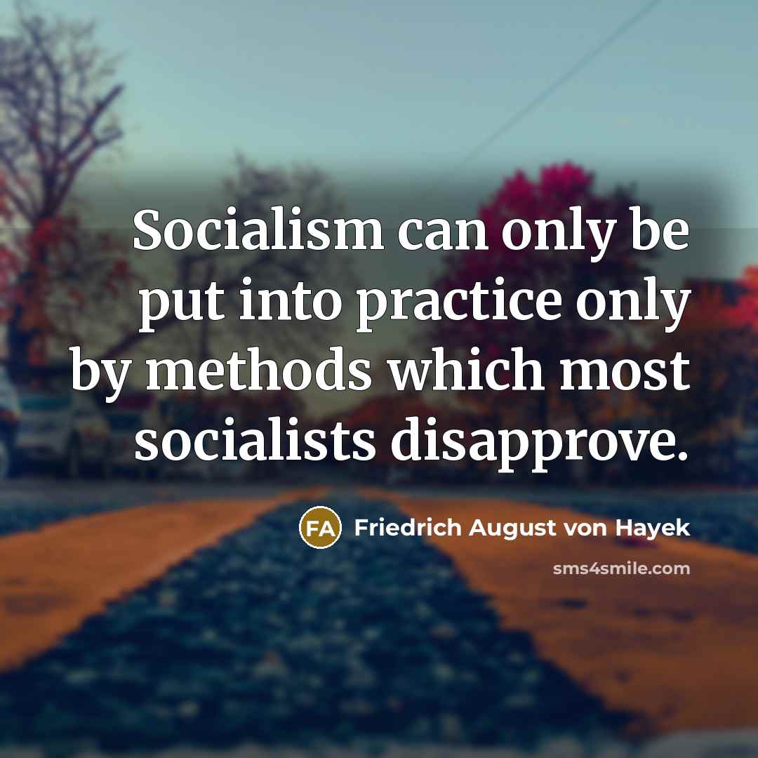 “Socialism can only be put into practice only by methods which most socialists disapprove.” quote by Friedrich August von Hayek