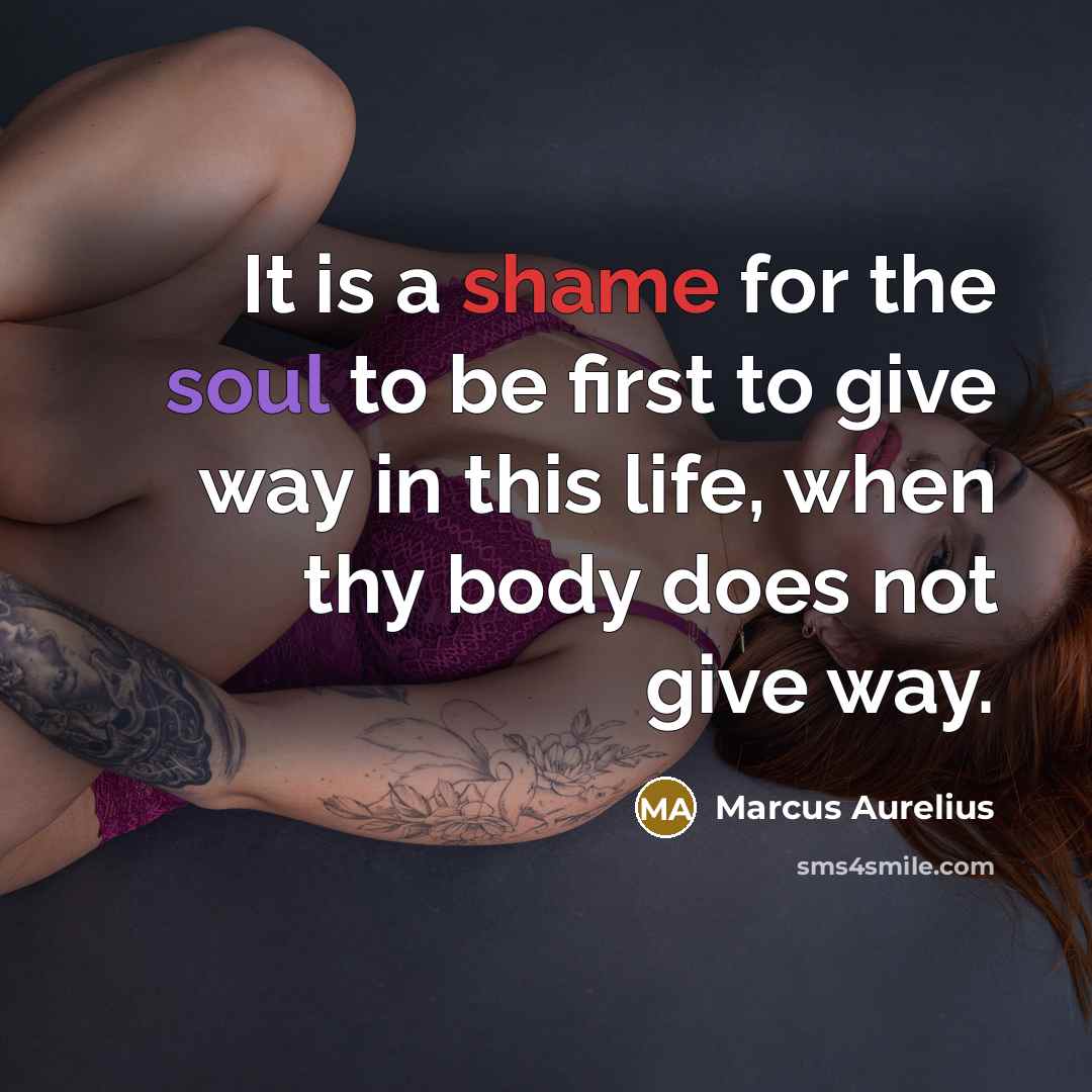 “It is a shame for the soul to be first to give way in this life, when thy body does not give way.” quote by Marcus Aurelius
