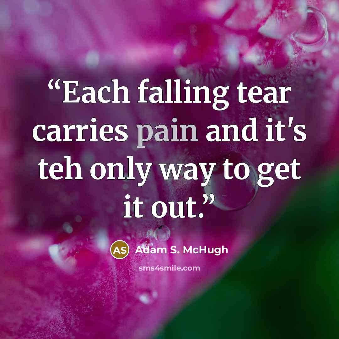 “Each falling tear carries pain and it's teh only way to get it out.” quote by Adam S. McHugh