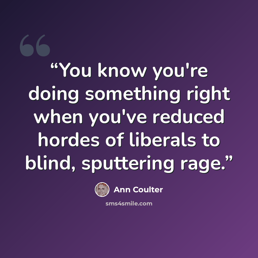 “You know you're doing something right when you've reduced hordes of liberals to blind, sputtering rage.” quote by Ann Coulter
