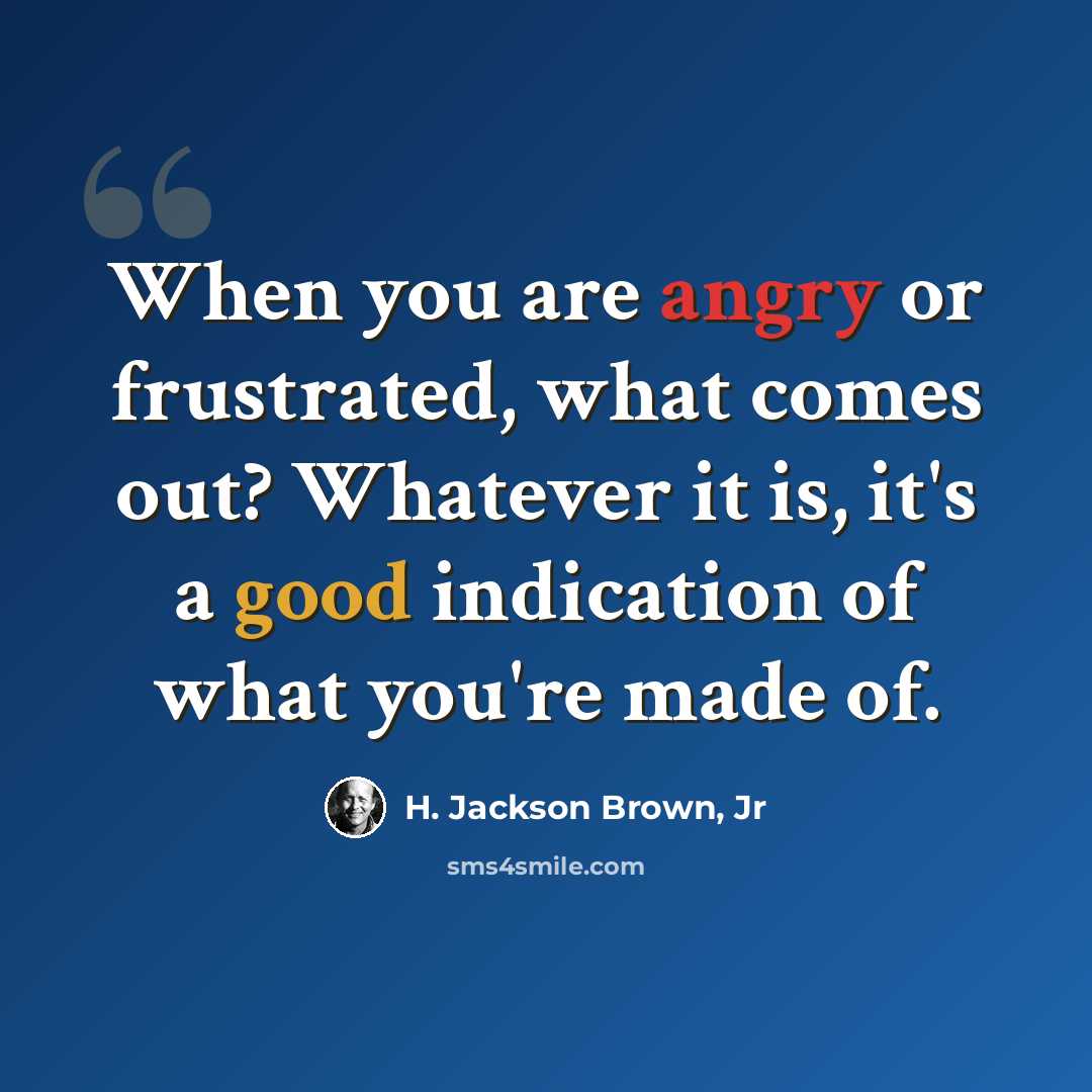 “When you are angry or frustrated, what comes out? Whatever it is, it's a good indication of what you're made of.” quote by H. Jackson Brown, Jr