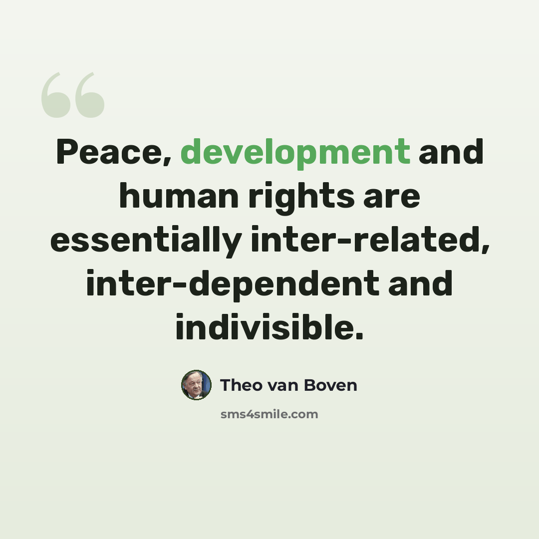 “Peace, development and human rights are essentially inter-related, inter-dependent and indivisible.” quote by Theo van Boven