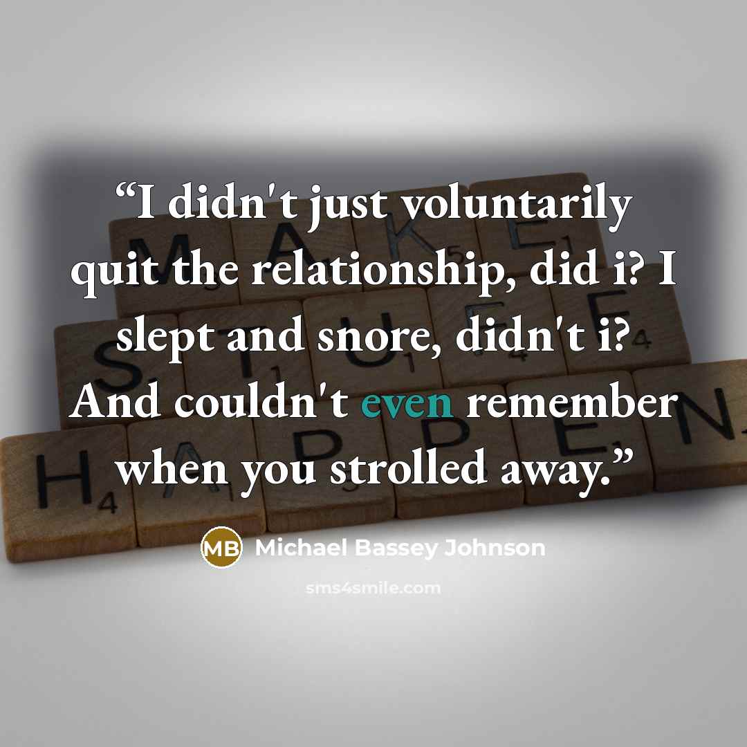 “I didn't just voluntarily quit the relationship, did i? I slept and snore, didn't i? And couldn't even remember when you strolled away.” quote by Michael Bassey Johnson