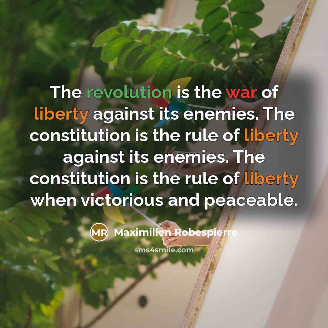 “The revolution is the war of liberty against its enemies. The constitution is the rule of liberty against its enemies. The constitution is the rule of liberty when victorious and peaceable.” quote by Maximilien Robespierre