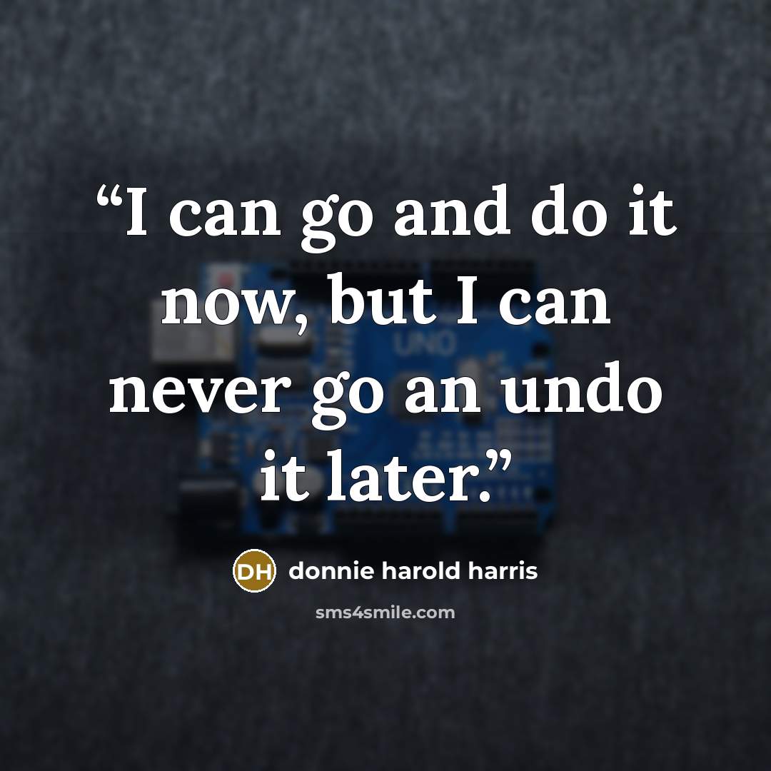 “I can go and do it now, but I can never go an undo it later.” quote by donnie harold harris