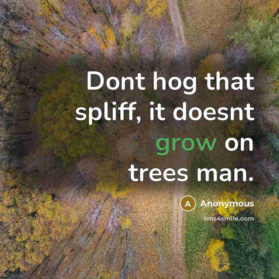“Dont hog that spliff, it doesnt grow on trees man.” quote by Anonymous