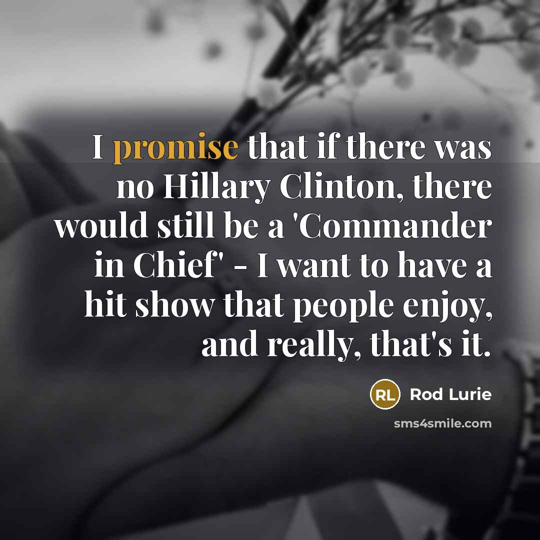 “I promise that if there was no Hillary Clinton, there would still be a 'Commander in Chief' - I want to have a hit show that people enjoy, and really, that's it.” quote by Rod Lurie