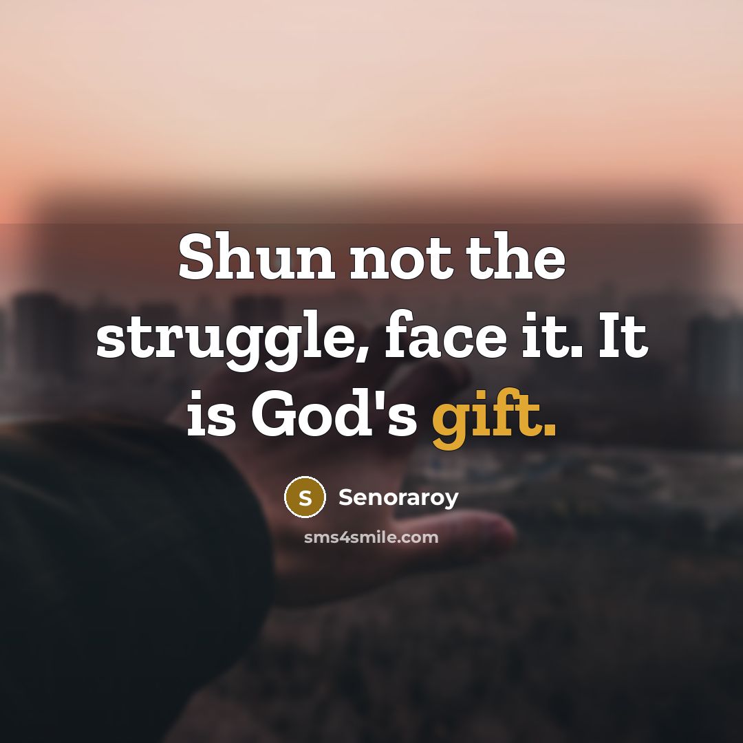 “Shun not the struggle, face it. It is God's gift.” quote by Senoraroy