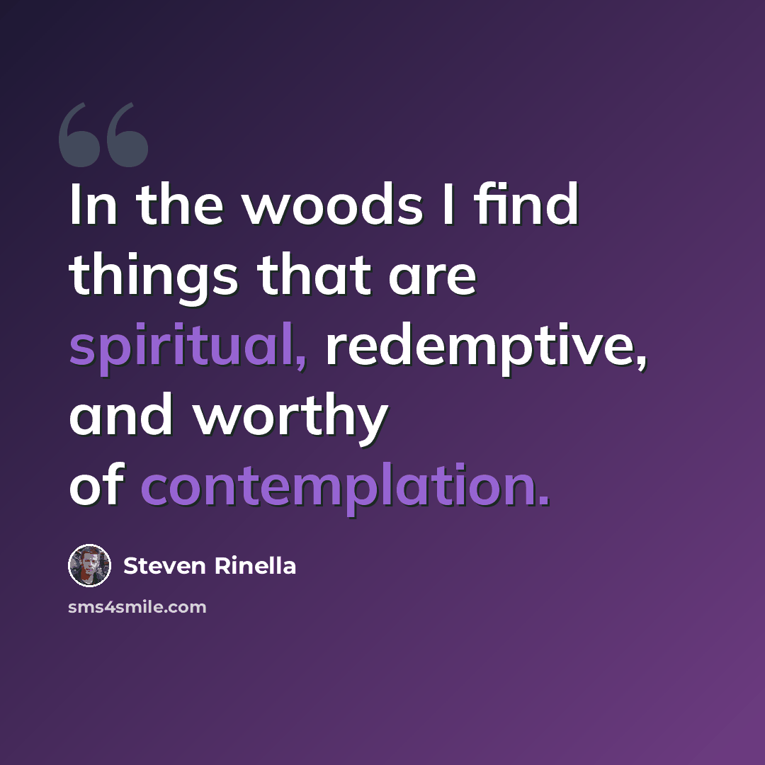 “In the woods I find things that are spiritual, redemptive, and worthy of contemplation.” quote by Steven Rinella