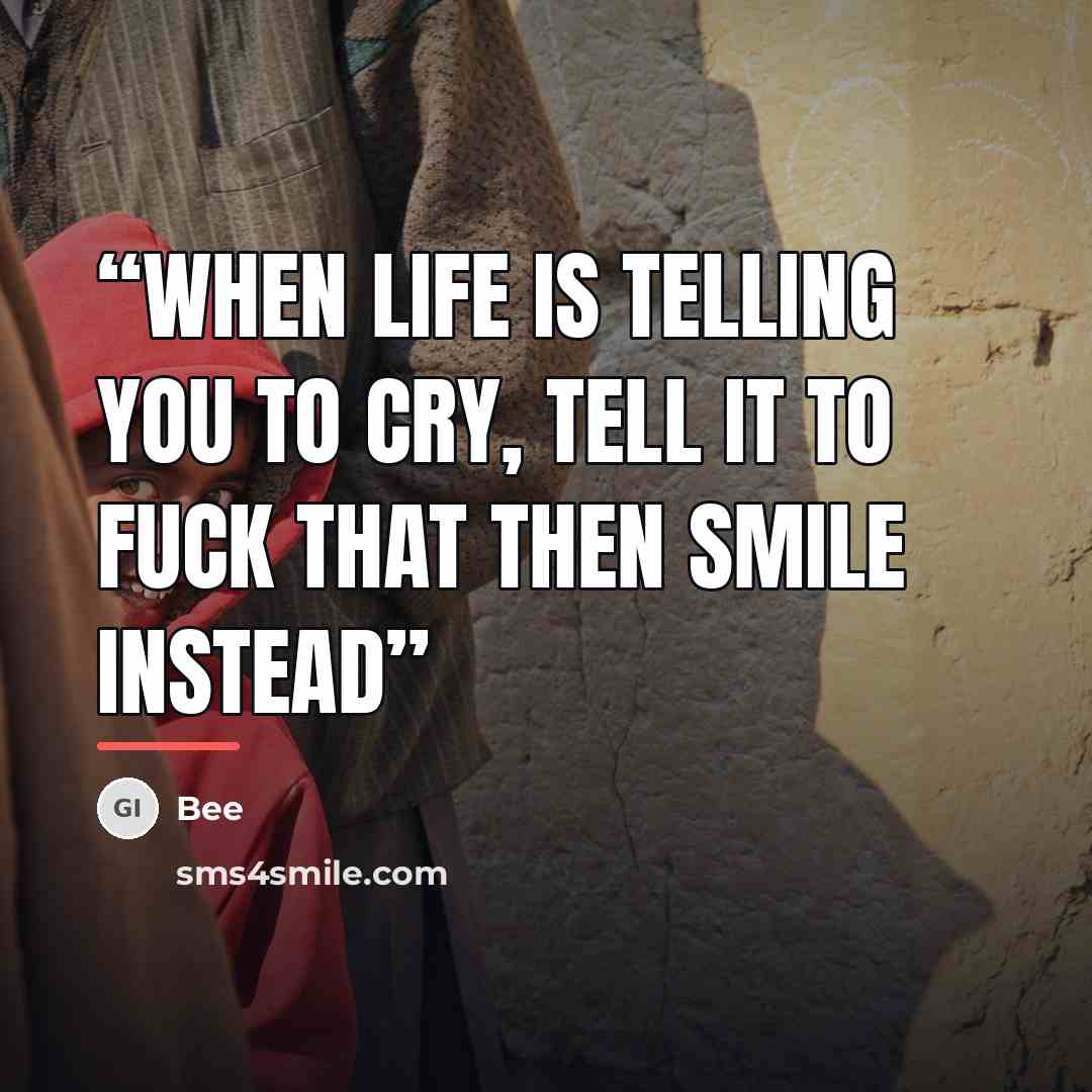 “When life is telling you to cry, tell it to fuck that then smile instead” quote by Bee