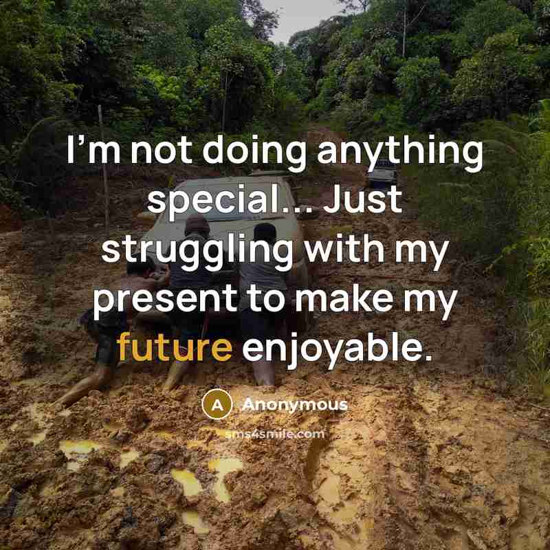 “I'm not doing anything special... Just struggling with my present to make my future enjoyable.” quote by Anonymous