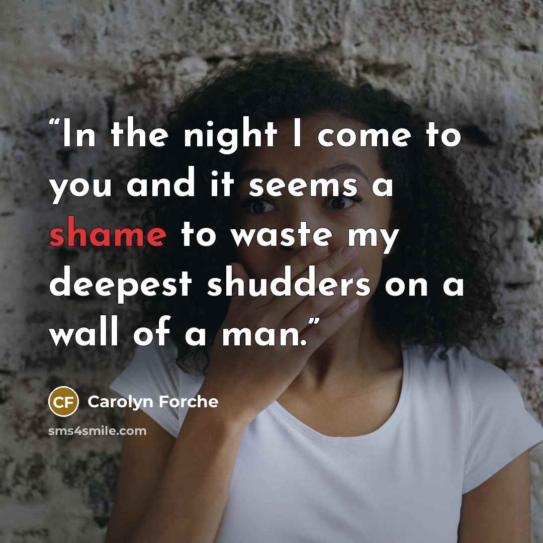 “In the night I come to you and it seems a shame to waste my deepest shudders on a wall of a man.” quote by Carolyn Forche