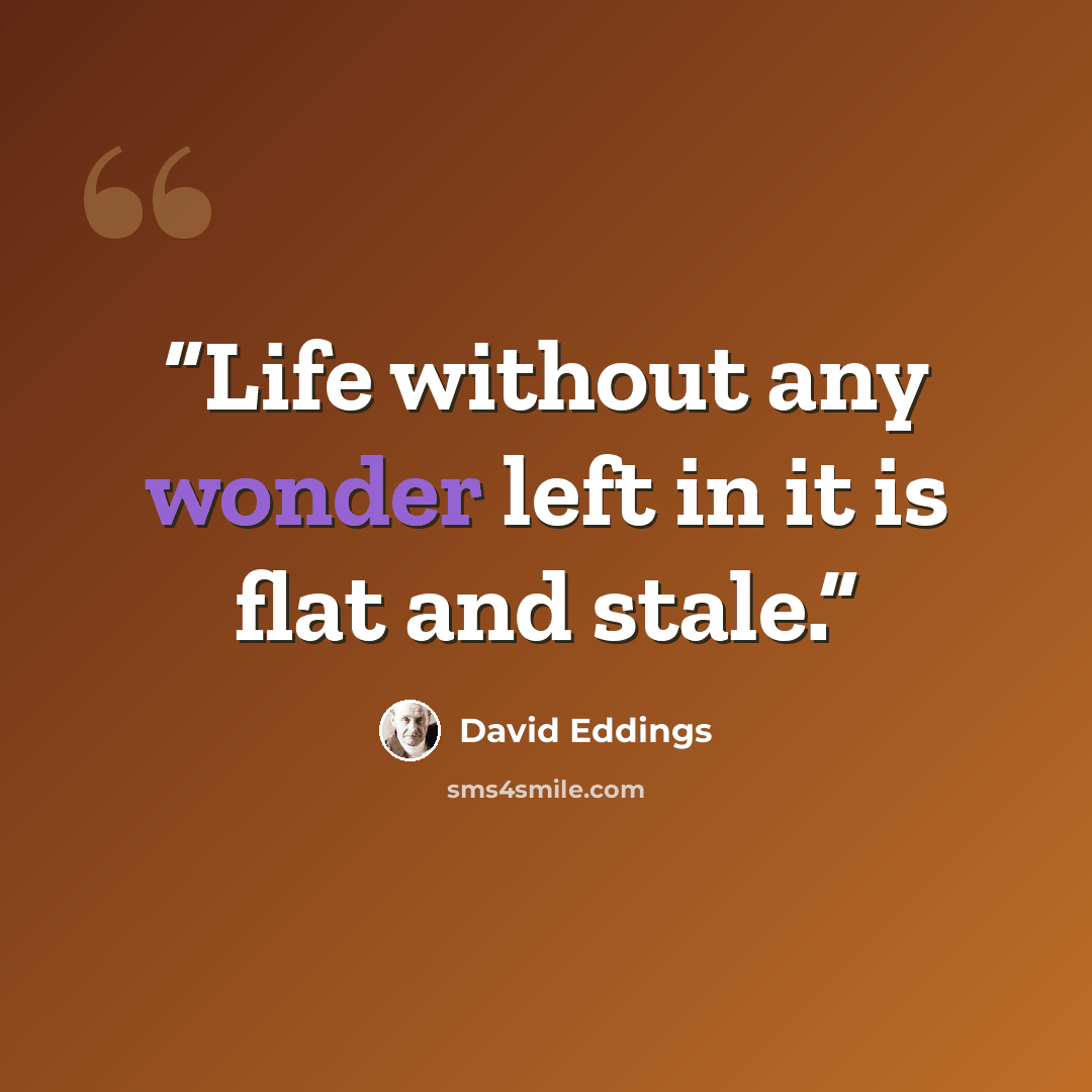 “Life without any wonder left in it is flat and stale.” quote by David Eddings