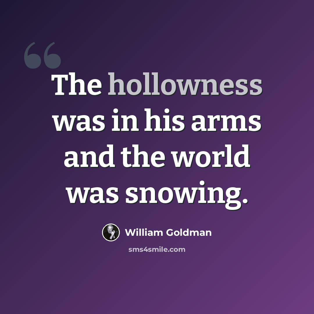 “The hollowness was in his arms and the world was snowing.” quote by William Goldman
