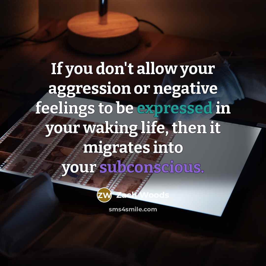 “If you don't allow your aggression or negative feelings to be expressed in your waking life, then it migrates into your subconscious.” quote by Zach Woods