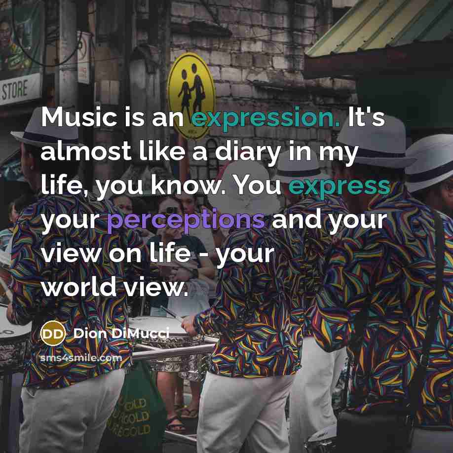 “Music is an expression. It's almost like a diary in my life, you know. You express your perceptions and your view on life - your world view.” quote by Dion DiMucci