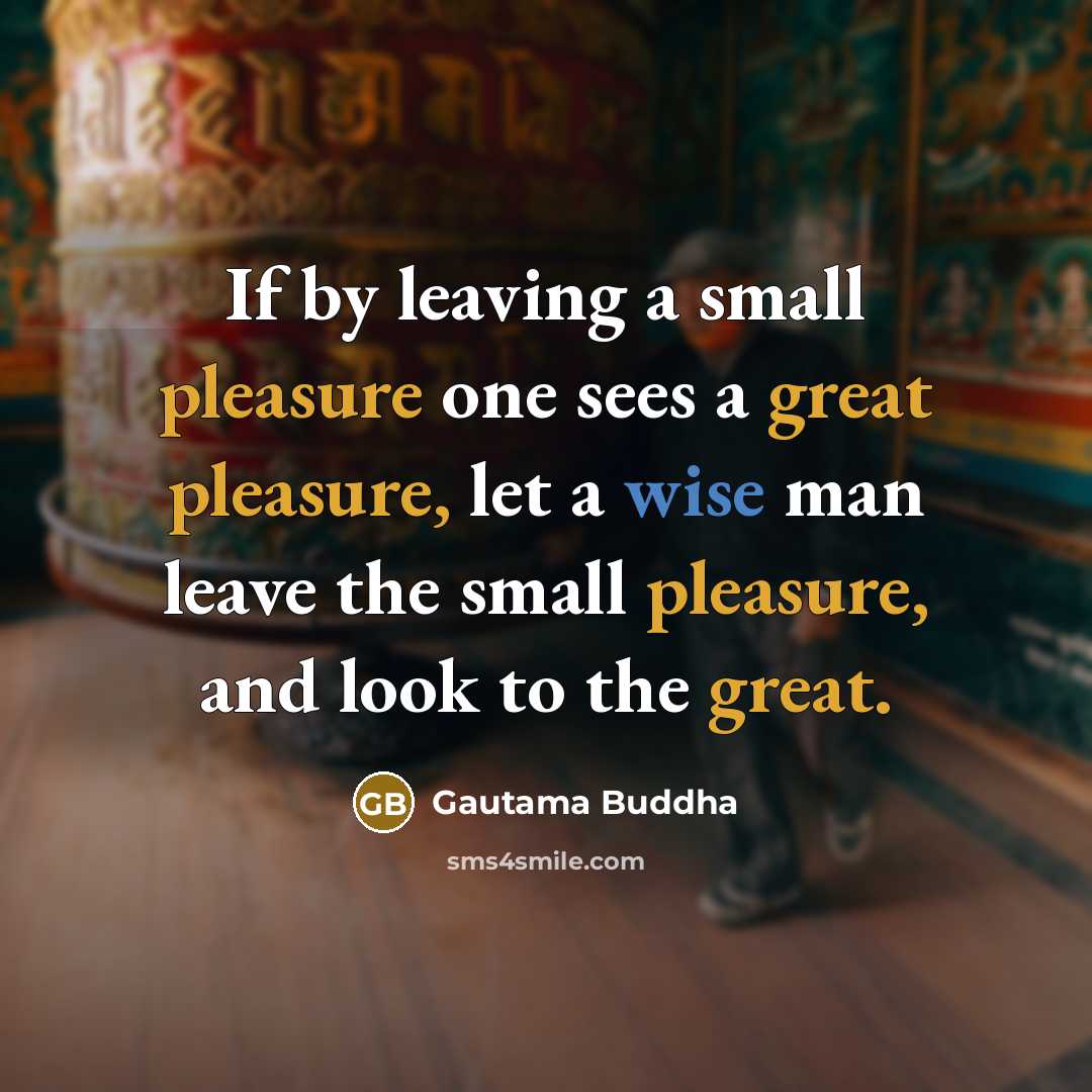 “If by leaving a small pleasure one sees a great pleasure, let a wise man leave the small pleasure, and look to the great.” quote by Gautama Buddha