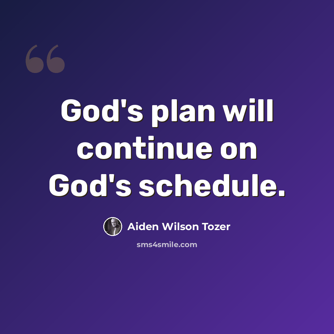 “God's plan will continue on God's schedule.” quote by Aiden Wilson Tozer