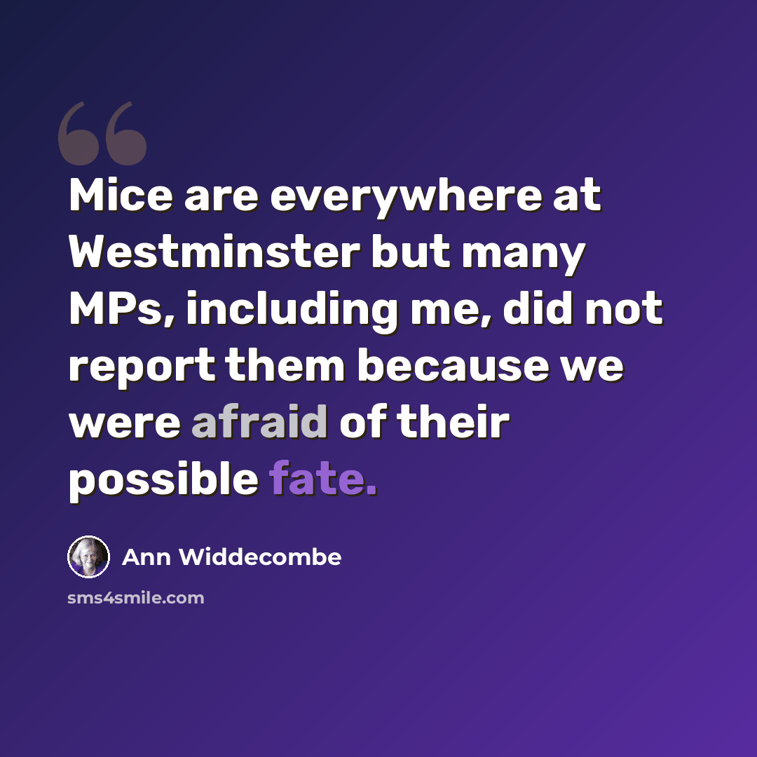 “Mice are everywhere at Westminster but many MPs, including me, did not report them because we were afraid of their possible fate.” quote by Ann Widdecombe