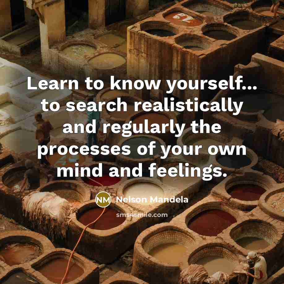 “Learn to know yourself... to search realistically and regularly the processes of your own mind and feelings.” quote by Nelson Mandela