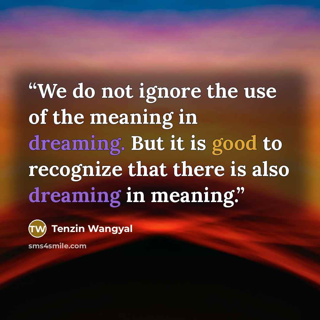 “We do not ignore the use of the meaning in dreaming. But it is good to recognize that there is also dreaming in meaning.” quote by Tenzin Wangyal