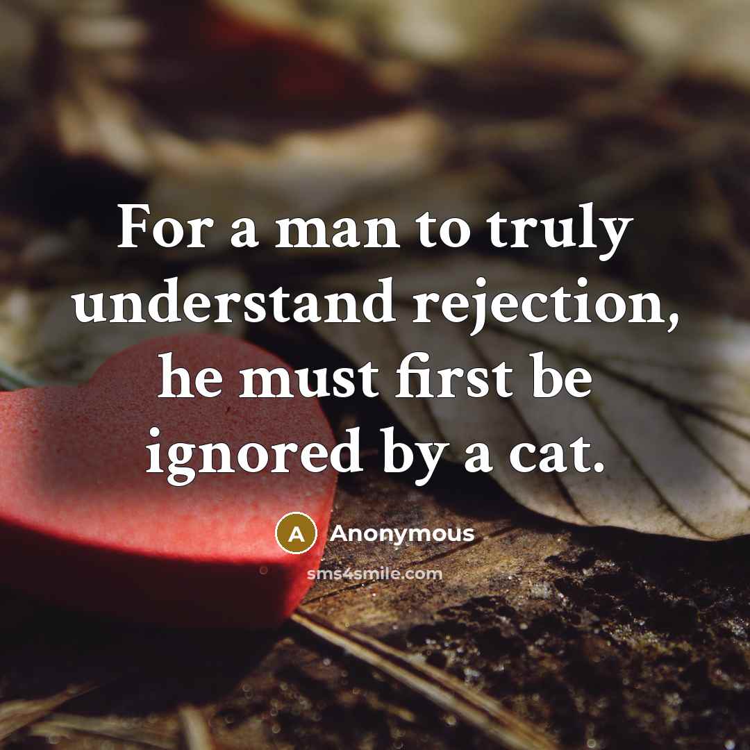 “For a man to truly understand rejection, he must first be ignored by a cat.” quote by Anonymous
