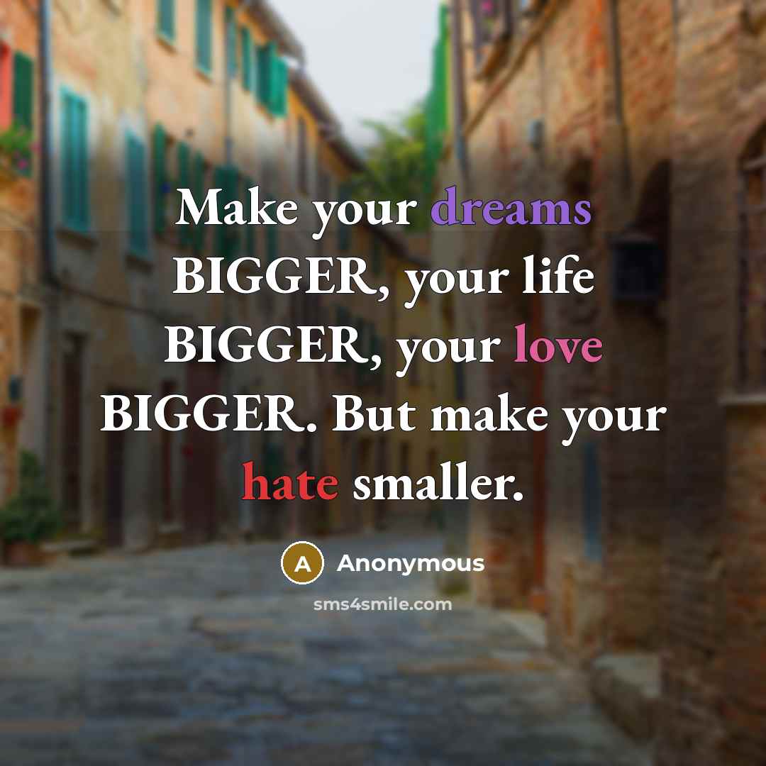 “Make your dreams BIGGER, your life BIGGER, your love BIGGER. But make your hate smaller.” quote by Anonymous