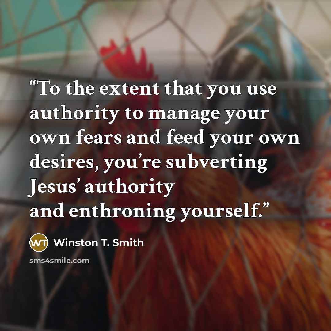 “To the extent that you use authority to manage your own fears and feed your own desires, you’re subverting Jesus’ authority and enthroning yourself.” quote by Winston T. Smith