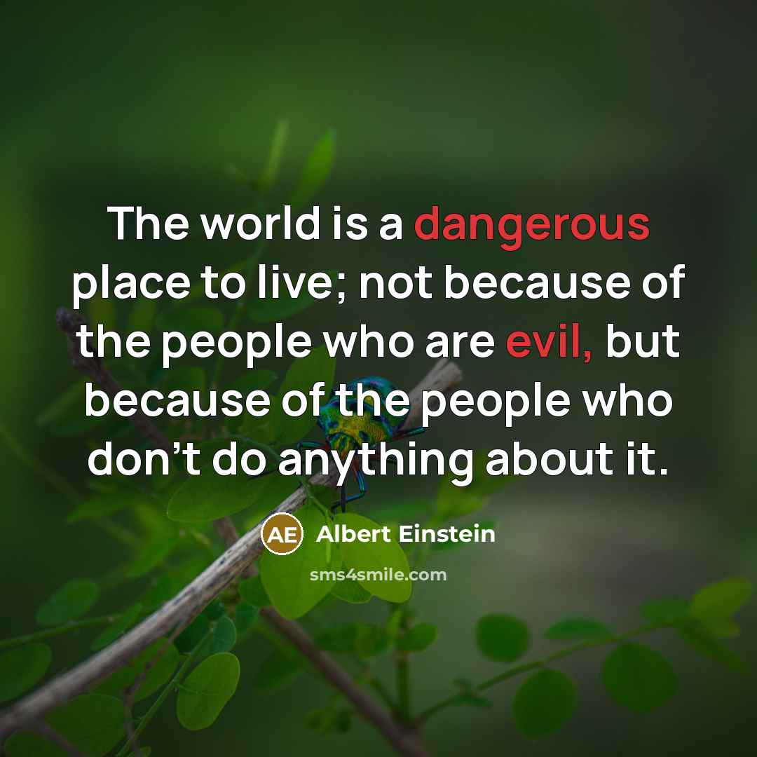 “The world is a dangerous place to live; not because of the people who are evil, but because of the people who don't do anything about it.” quote by Albert Einstein