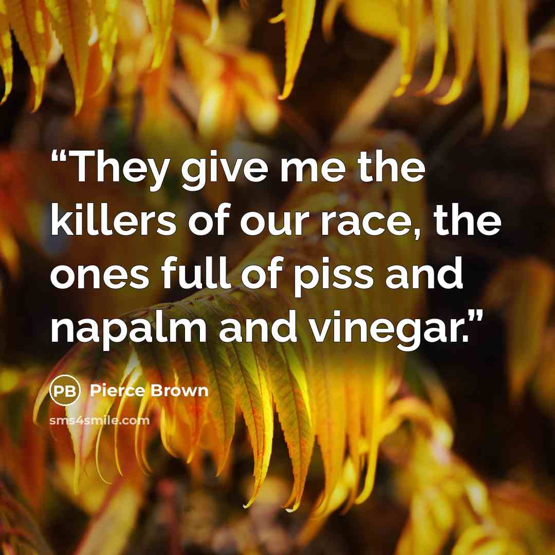 “They give me the killers of our race, the ones full of piss and napalm and vinegar.” quote by Pierce Brown