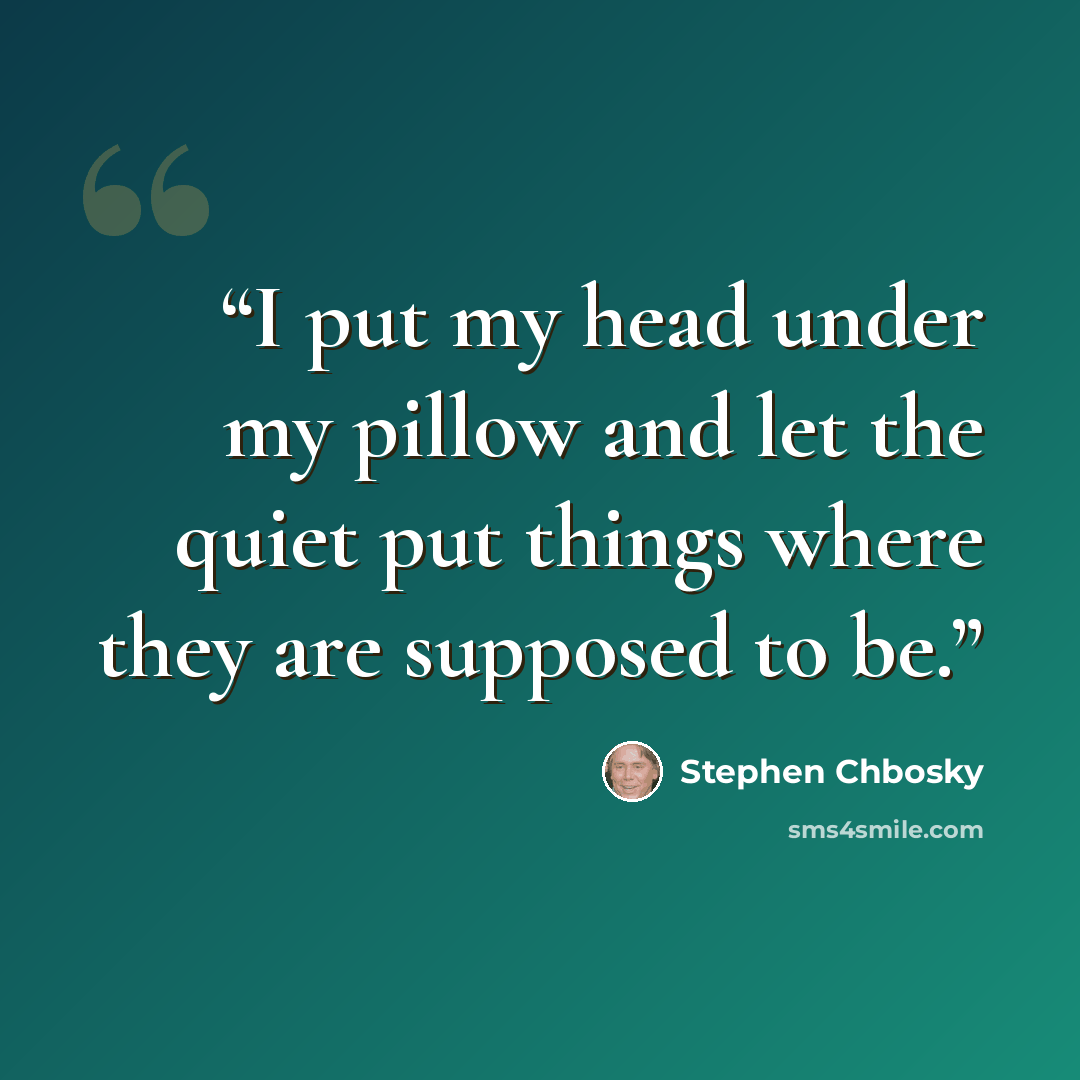 “I put my head under my pillow and let the quiet put things where they are supposed to be.” quote by Stephen Chbosky